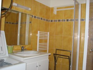 Crozon - T2 � Morgat (n�32) - Salle d'eau avec douche et lave-linge